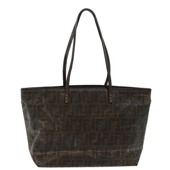 FENDI Zucca Canvas Tote Bag Coated Canvas Brown Black - Picture 1 of 12